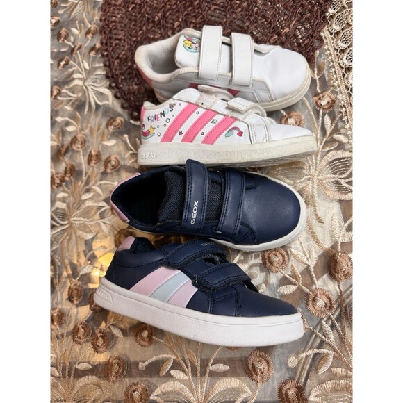 Adidas Disney Minnie Mouse Grand Court Sneakers - Geox Toddler Size 9 White Blue - Picture 1 of 6
